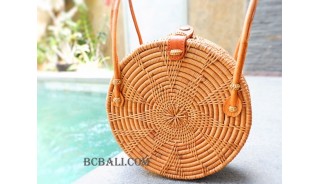 Circle Handbags Ata Rattan Leather Handle Star
